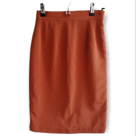 Vintage Satin Orange Rust High Waist Skirt with Subtle Pleating XS - Picture 14 of 14